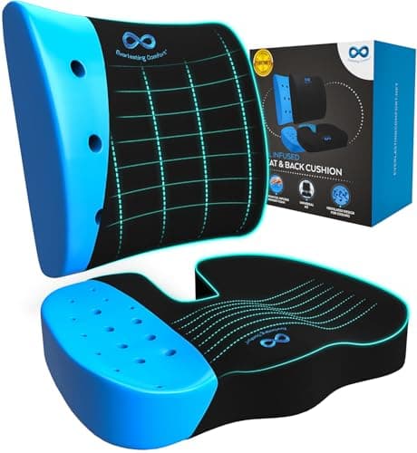 Everlasting Comfort Lumbar Support & Office Chair Cushion Combo - Gel Memory Foam Chair Cushions for Desk, Car Seat, Travel - Back Support image