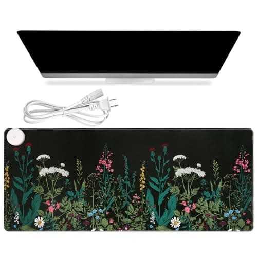 iCasso Heated Mouse Pad Hand Warmer, XXL Mousepad Heated Desk Pad, Electric Warm Desk Mat with 3 Heating Levels for Computer Keyboard, 35.4" x 15.7" Large Mousepad for Home Office Work (Weeds) image