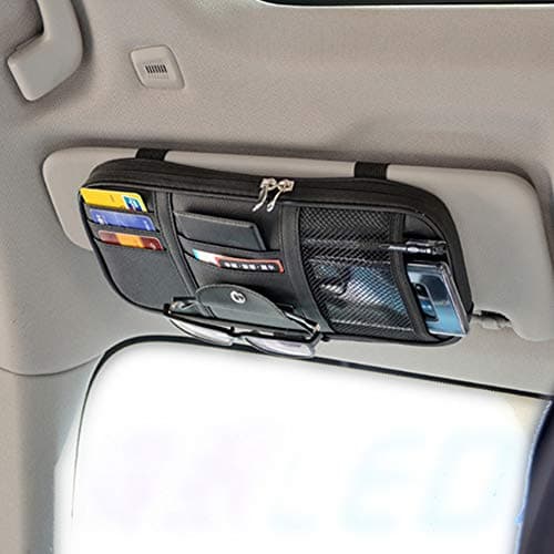 Kartisen Car Sun Visor Organizer, Auto Interior Accessories Pocket Organizer - Car Truck SUV Storage Pouch Holder, with Multi-Pocket Net Zipper (Black) image