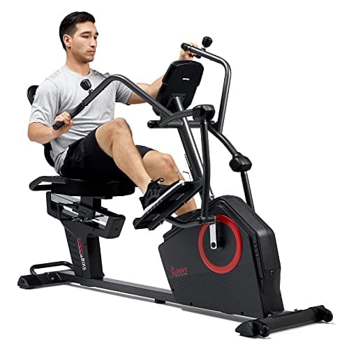 Sunny Health & Fitness Electromagnetic Recumbent Cross Trainer Exercise Elliptical Bike w/Arm Exercisers, Easy Access Seat & Exclusive SunnyFit® App Enhanced Bluetooth Connectivity - SF-RBE4886SMART image