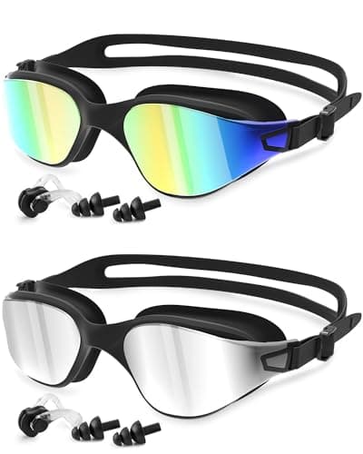 MOXTOYU Swimming Goggles 2 Pack, Professional Anti Fog No Leaking UV Protection Wide View Swim Goggles for Women Men Adult Youth image