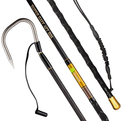 TRHUNTER Carbon Fiber Fishing Gaff Saltwater Fish Gaff with S316 Stainless Steel Fishing Hook (Black Gaff - 4'8'' - 3'' Hook) image