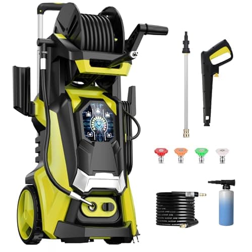 Electric Pressure Washer 5000PSI-Max 3.6GPM Power Washer Touch Screen Adjustable Pressure,4 Nozzles and 500ml Foam Cannon Power Washer Cleaning for Patio Yellow image