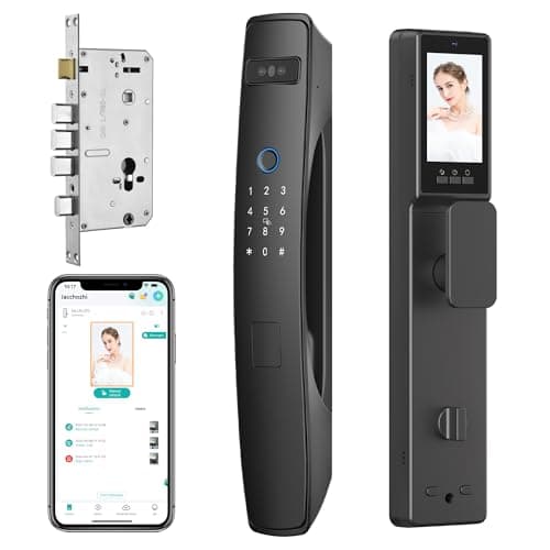 3D Face Recognition Smart Door Lock, Palm Vein Recognition Video Smart Lock with Camera, Build-in WiFi, Video Doorbell, APP Control, Security WiFi Fingerprint Smart Mortise Lock Kit with Cylinder Deadbolt image