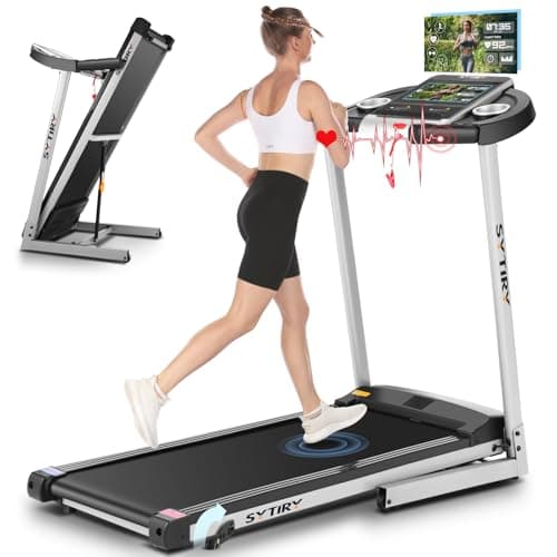 SYTIRY Incline Treadmills for Home with TV Screen and WiFi, 3.25HP Smart Walking Pad Treadmill with Incline, Heavy Duty Foldable Electric Running Machine with 10” Touchscreen, 3D Virtual Sports Scenes image