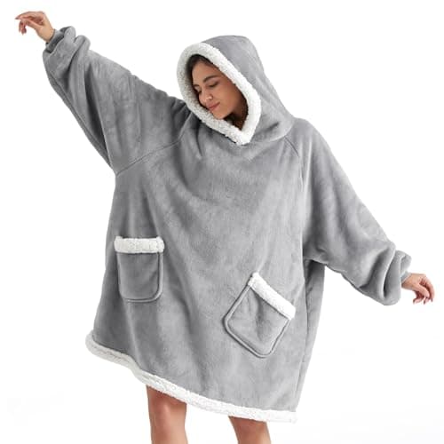 Bedsure Blanket Hoodie, Wearable Blanket for Adults & Kids as Birthday Gifts for Women Men, Mothers Day Hoodie Gifts for Mom, Grey, Standard image