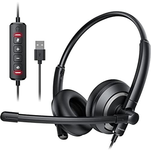 awatrue EH05-U Wired USB Headset with Noise Cancelling Microphone for PC Laptop - Headphones with In-Line Control, Lightweight, Enhanced Sound & MIC Mute image
