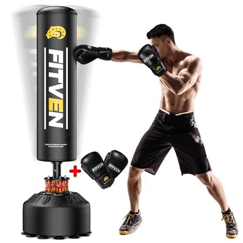 FITVEN Freestanding Punching Bag 70''-190lbs with Boxing Gloves Heavy Boxing Bag with Suction Cup Base for Adult Youth Kids - Men Stand Kickboxing Bag for Home Office image