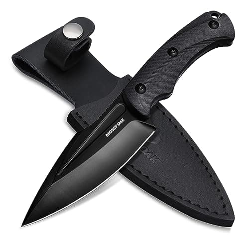 MOSSY OAK Hunting Knife with Sheath, 8.5-inch Full-tang Fixed Blade Knife, Outdoor Knives for Survival, Camping, Hiking (G10 Handle-Black) image