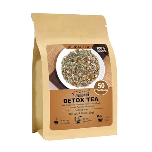 FullChea - Detox Tea Bags, 50 Teabags Liver Detox Tea, With Milk Thistle Seed, Dandelion Root, Licorice Root, Fennel, Turmeric, Peppermint - Liver Cleansing and Support image