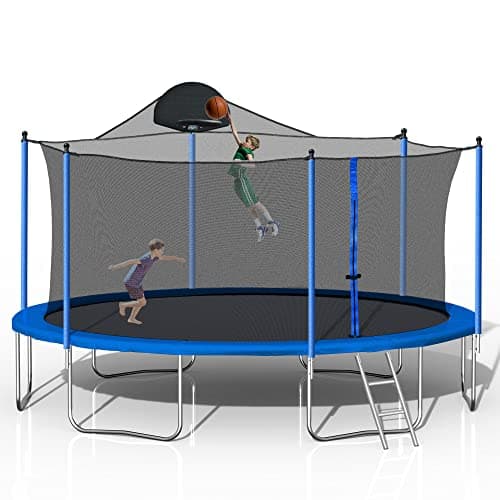 Awlstar 1000 LBS 14FT Outdoor Trampoline with Basketball Hoop & Safety Enclosure Net - ASTM Approved image