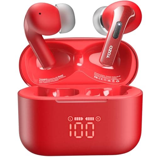 TOZO T20 Wireless Earbuds Bluetooth Headphones 48.5 Hrs Playtime with LED Digital Display, IPX8 Waterproof, Dual Mic Call Noise Cancelling 10mm Broad Range Speakers with Wireless Charging Case image