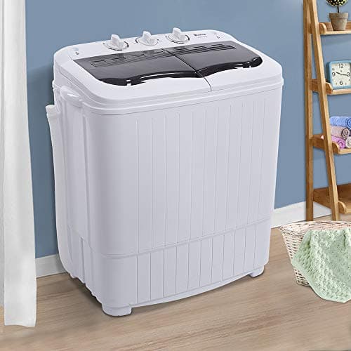 Portable Washing Machine and Spin Dryer, 14Lbs Twin Tub Portable Washer Dryer Combo with Gravity Drain, Semi-Auto 7.7Lbs Washer Mini Laundry Machine with 6.6Lbs Spinner for Apartments, RVs, Black image