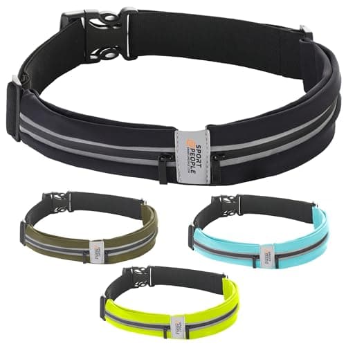 Slim Running Belt for Women and Men, Waterproof Phone Holder for Running, Reflective 2-Pocket Waist Pack for Storing Runner’s Essentials Safely image