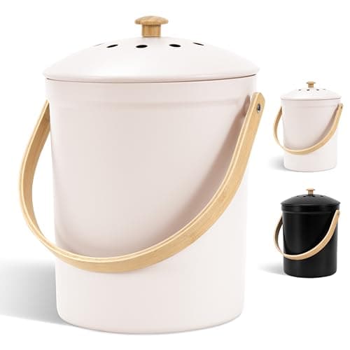 Beautiful Kitchen Compost Bin with Smell Proof Lid - Rust Proof and Odorless Compost Bucket for Your Countertop with No Smell Filters - Easy to Clean 1.1 Gallon Bin Looks Great On Any Kitchen Counter image