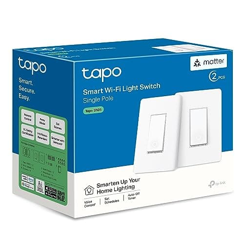 TP-Link Tapo Matter Smart Light Switch: Voice Control w/Siri, Alexa & Google Home | UL Certified | Timer & Schedule | Easy Guided Install | Neutral Wire Required | Single Pole | Tapo S505(2-Pack) image