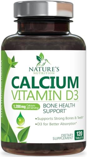 Calcium Supplement with Vitamin D - 1200 mg Calcium Carbonate with 1600 IU of D3 Vitamins - Supports Bone Strength, Teeth & Immune System - Natural & Easily Absorbable for Women & Men - 120 Tablets image
