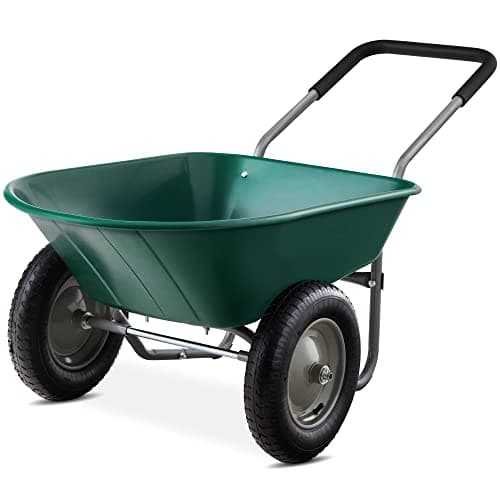 Best Choice Products Dual-Wheel Home Utility Yard Wheelbarrow Garden Cart w/Built-in Stand for Lawn, Gardening, Construction - Green image