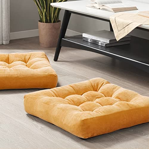 Degrees of Comfort Meditation Floor Pillow Set of 2, Square Large Pillows Seating for Adults, Tufted Corduroy Cushions for Balcony Outdoor Tatami Living Room, Orange Yellow, 22x22 image