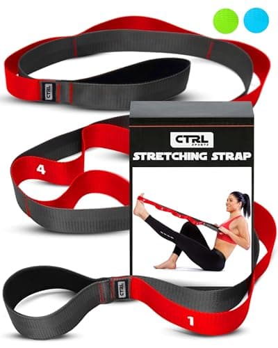 Stretching Strap with Loops - Non Elastic Stretch Band for Physical Therapy, Yoga Strap for Stretching Equipment, Stretch Bands for Exercise and Flexibility - Fascia, Hamstring and Leg Stretcher Belt image
