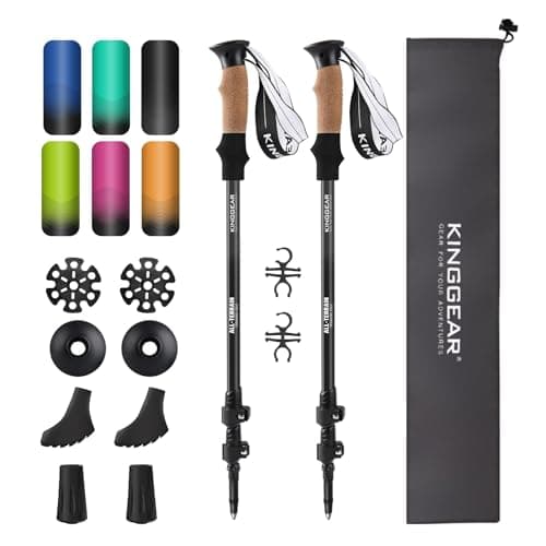 KINGGEAR Nordic Walking Stick, TP1 Hiking Poles Retractable Lightweight 7075 Aluminum, Trekking Poles with Flip Lock, Natural Cork and EVA Grip, 2pc Hiking Gear image