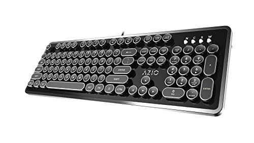 AZIO Retro Typewriter-Inspired Mechanical Keyboard Vintage Design w/Modern Features, Tactile & Clicky Blue Switch, N-Key Rollover, USB, 6ft Braided Cable, US/QWERTY Layout-Windows 10 & Newer image