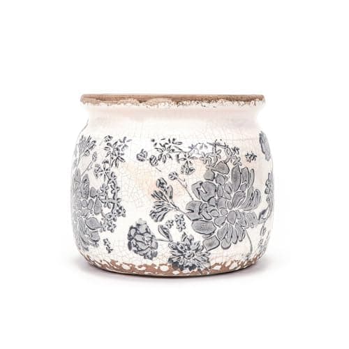 Dosayes Vintage Grey Ceramic Ice Crack Flower Pot with Drainage Holes, Country Rustic Planters for Indoor and Outdoor,Tuscan Decor,Home,Living Room, Garden Decor, Gardening Gift image