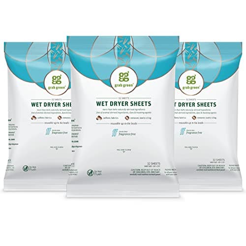 Grab Green Wet Dryer Sheets, 96 Count, Fragrance Free, Plant Based, Softens Fabrics, Reduces Static Cling and Wrinkles image