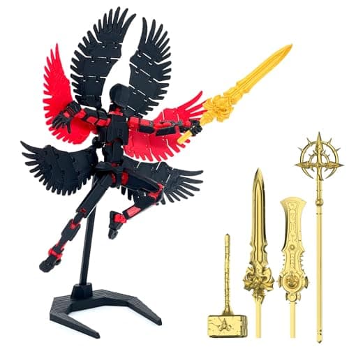 (Assembly Completed) 3D Printed T13 Action Figure 5.54-inch Titan 13 Action Figure with 9 Types of Weapons and 5 Types of Hands, Dummy Action Figure，Lucky 13 Action Figure (Black Red) image