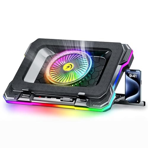 ChillCore RGB Gaming Laptop Cooling Pad with 5.5" Turbo Fan, Rapid Cooling for 15.6-19.3" Laptops, Variable Speed Control, 7 Adjustable Heights - K1 5V RGB image