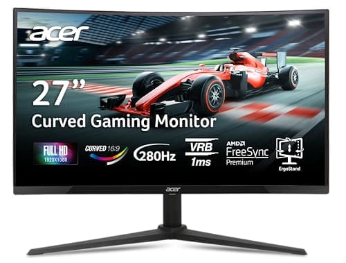 Acer Nitro 27 Inch 1500R Curved Zero-Frame Full HD (1920 x 1080) Gaming Monitor | AMD FreeSync Premium | Up to 280Hz Refresh | 1ms VRB | 1 x Display Port 1.4 and 2 x HDMI 2.0 Ports | XZ270 image