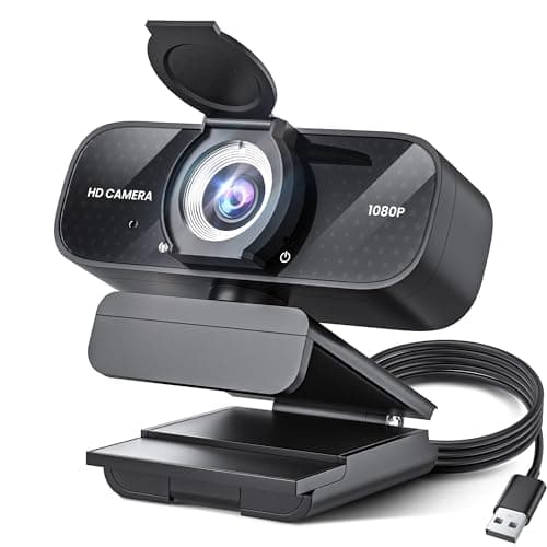 Full HD Webcam with Built-in Microphone and Rotatable Tripod, 1080P Video and Wide Angle Camera, Privacy Cover, for Desktop PC Laptop Computer Black image