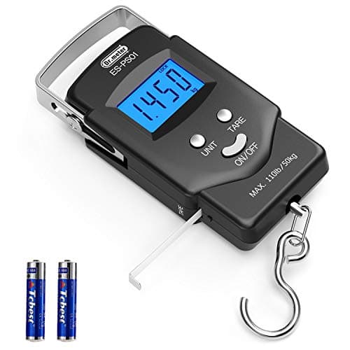 Dr.meter Fish Scale Luggage Scale - PS01 110lb/50kg Backlit LCD Display Digital Scale with Built-in Measuring Tape - Fishing Scale with 2 AAA Batteries, Pocket Size - Fishing Gifts for Men image