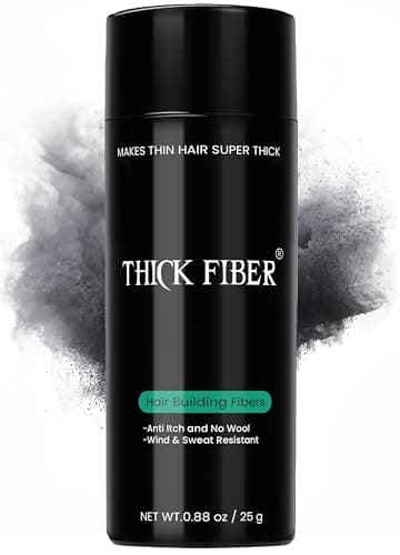THICK FIBER Hair Fibers for Thinning Hair & Bald spots (BLACK) - 25g Bottle - Conceals Hair Loss in Seconds - Hair Powder for Women & Men image