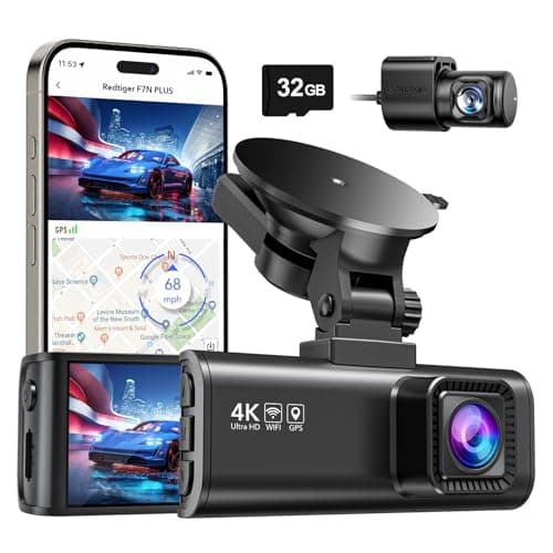 REDTIGER Dash Cam Front Rear, 4K/2.5K Full HD Dash Camera for Cars, Included 32GB Card, Built-in Wi-Fi GPS, 3.16” IPS Screen, Night Vision, 170°Wide Angle, WDR, 24H Parking Mode(F7NP) image