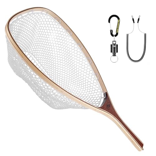 SF Fly Fishing Landing Soft Rubber Mesh Trout Catch and Release Net with Black Magnetic Net Release Combo Kit (Clear A Combo Small Holes) image