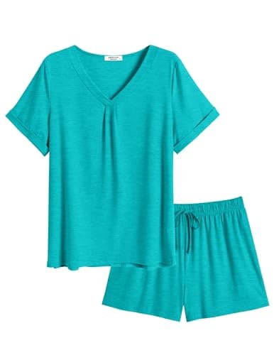 Ekouaer Pajamas Set Women's Short Sleeve Loungewear 2 Piece PJ Shorts Sets Soft Sleepwear with Pockets image