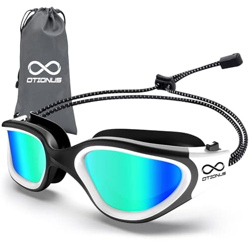 Otionus Swim Goggles, Polarized Adult Swimming Goggles Bungee Strap No Hair Pulling Anti-fog Pool Goggles for Men Women image