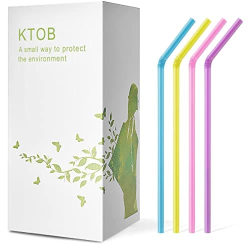 200 Count 100% Plant-Based Compostable Colorful Straws-KTOB Biodegradable Flexible Drinking Straws - A Fantastic Eco Friendly Alternative to Disposable Plastic Bendable Plasticless Straws image