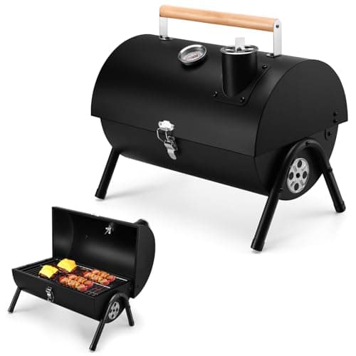 Joyfair Portable Charcoal Grill with Thermometer, Small Tabletop Barbecue Grill for Outdoor Camping Backyard Party BBQ Cooking, Extra Thick Steel & Heavy Duty, Innovative Design & Easy Assembly image
