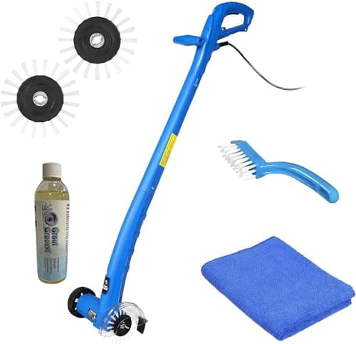 Grout Cleaner Bundle, Electric Stand Up Tile Grout Cleaner Machine with 20’ Cord, 3 Brush Wheels, 1 Cleaner, 1 Grout Hand Brush, 1 Microfiber Cloth image