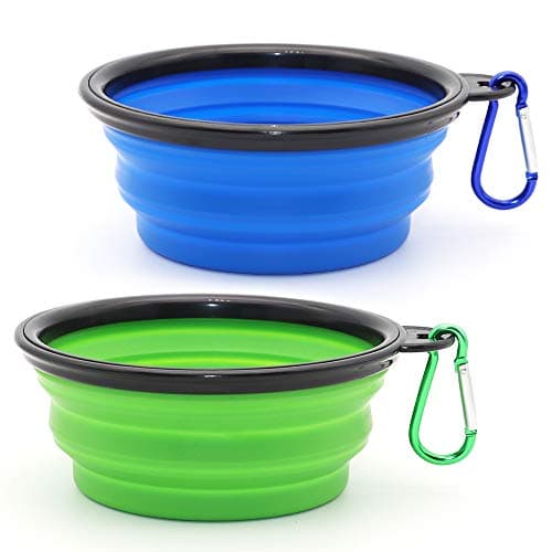 Dog Bowl Pet Collapsible Bowls, 2 Pack for Cats Dogs, Portable Pet Feeding Watering Dish for Walking Parking Traveling with 2 Carabiners (Small, Blue+Green) image