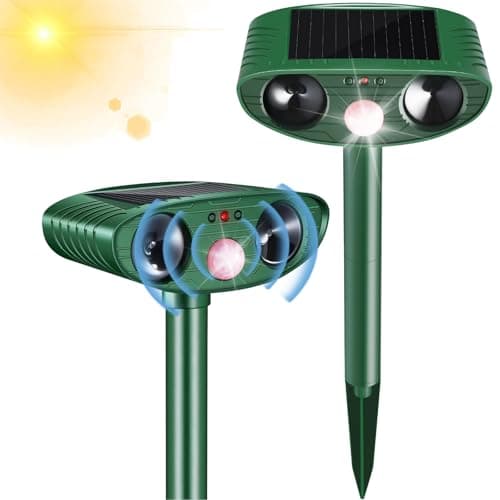 Cat Repellent Outdoor,2 Pack Solar Animal Repeller Ultrasonic Cat Deterrent with PIR Motion Sensor Waterproof Pest Repeller Animal Deterrent for Garden Yard Cats, Dogs,Skunks,Raccoon Birds Squirrels image