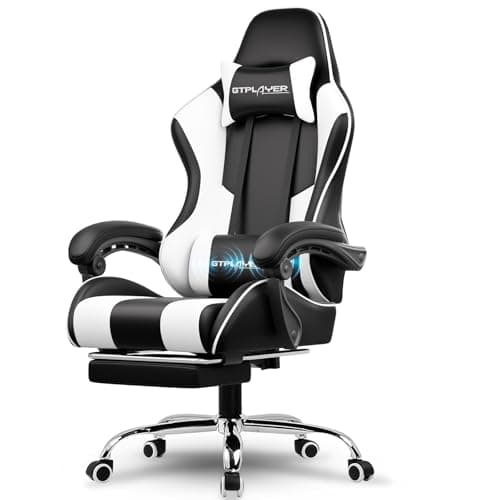 GTPLAYER Gaming Chair, Computer Chair with Footrest and Lumbar Support, Height Adjustable Game Chair with 360°-Swivel Seat and Headrest and for Office or Gaming (White) image