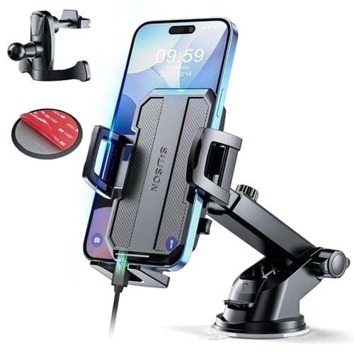 SUUSON Upgraded 3-in-1 Car Phone Holder Mount [Powerful Suction] Phone Mount for Car Dashboard Air Vent Windshield,for All iPhone Android Phone (Black) image