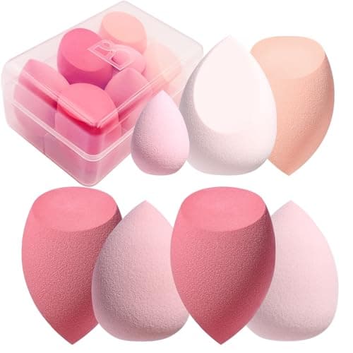 Makeup Sponge Set BS-MALL with Storage Case 7 Pcs for Liquid, Cream, and Powder, Multi-colored with 1 Mini Makeup Sponge Pink (A-Pink） image