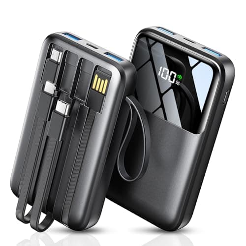Portable Charger with Built in Cable, 15000mAh Power Bank, 22.5W Fast Charging, 6 Outputs, Slim Travel Essential Battery Pack with LED Display, Compatible with iPhone 16/15/14/13, Samsung, iPad, etc image