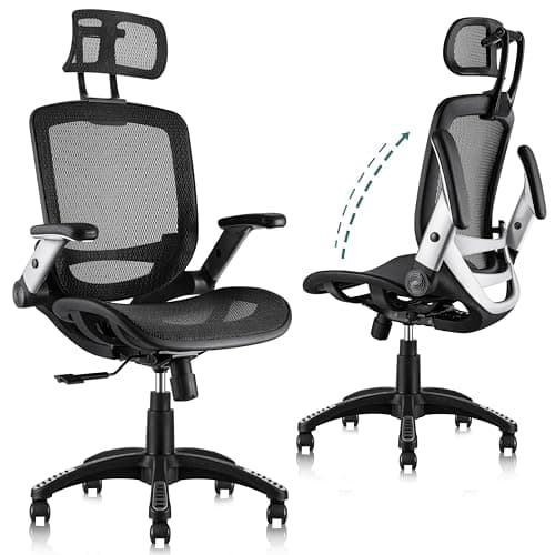 GABRYLLY Ergonomic Office Chair, High Back Home Desk Chair with Headrest, Flip-Up Arms, 90-120° Tilt Lock and Wide Cushion, Big and Tall Mesh Chairs for Man Woman, Black Task Chair image