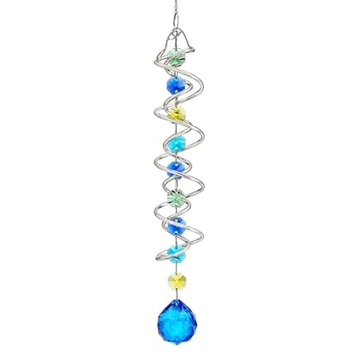 H&D HYALINE & DORA 17.7inch Gazing Ball Spiral Tail, Decorative Wind Spinner Sun Catcher, Rainbow Maker Double-Spiral W/Sea Blue Crystal Ball and Chain image