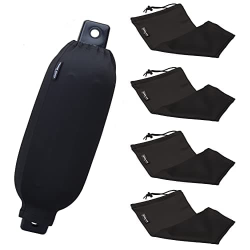 Searoam Boat Fender Covers 4-Pack, Black Polyester Fibre Marine Bumper Covers, Boat Fender Bumper Covers 23“x 6.5” for Double Eye Ribbed Fenders image